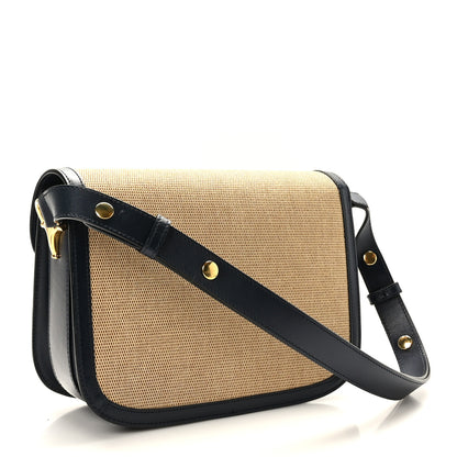 Gucci Vintage Rice Canvas Plutone Calfskin Horsebit 1955 Shoulder Bag Beige Blue 3 of 9