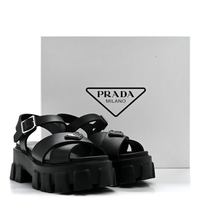Prada Foam Rubber Metal Triangle Logo Monolith 55mm Soft Cage Sandals 37 Black 10 of 10