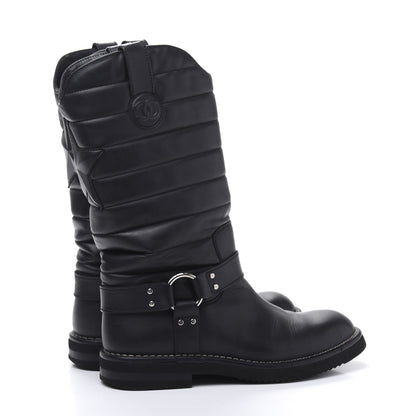 Chanel Calfskin Star Quilted Biker Boots 38 Black 5 of 9