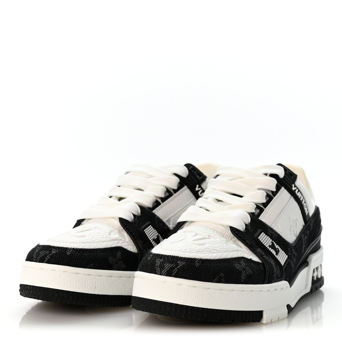 Calfskin Embossed Monogram Denim Womens LV Trainer Sneakers 35 Black