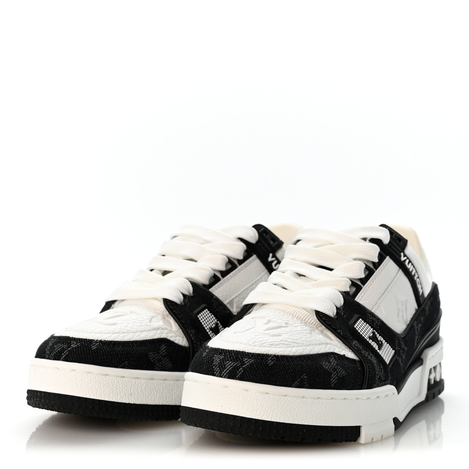 Louis Vuitton Calfskin Embossed Monogram Denim Womens LV Trainer Sneakers 35 Black 4 of 9