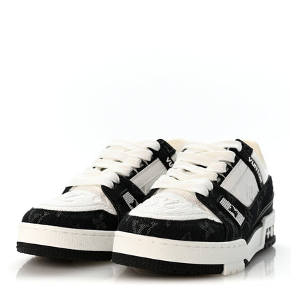 Louis Vuitton Calfskin Embossed Monogram Denim Womens LV Trainer Sneakers 35 Black 4 of 9
