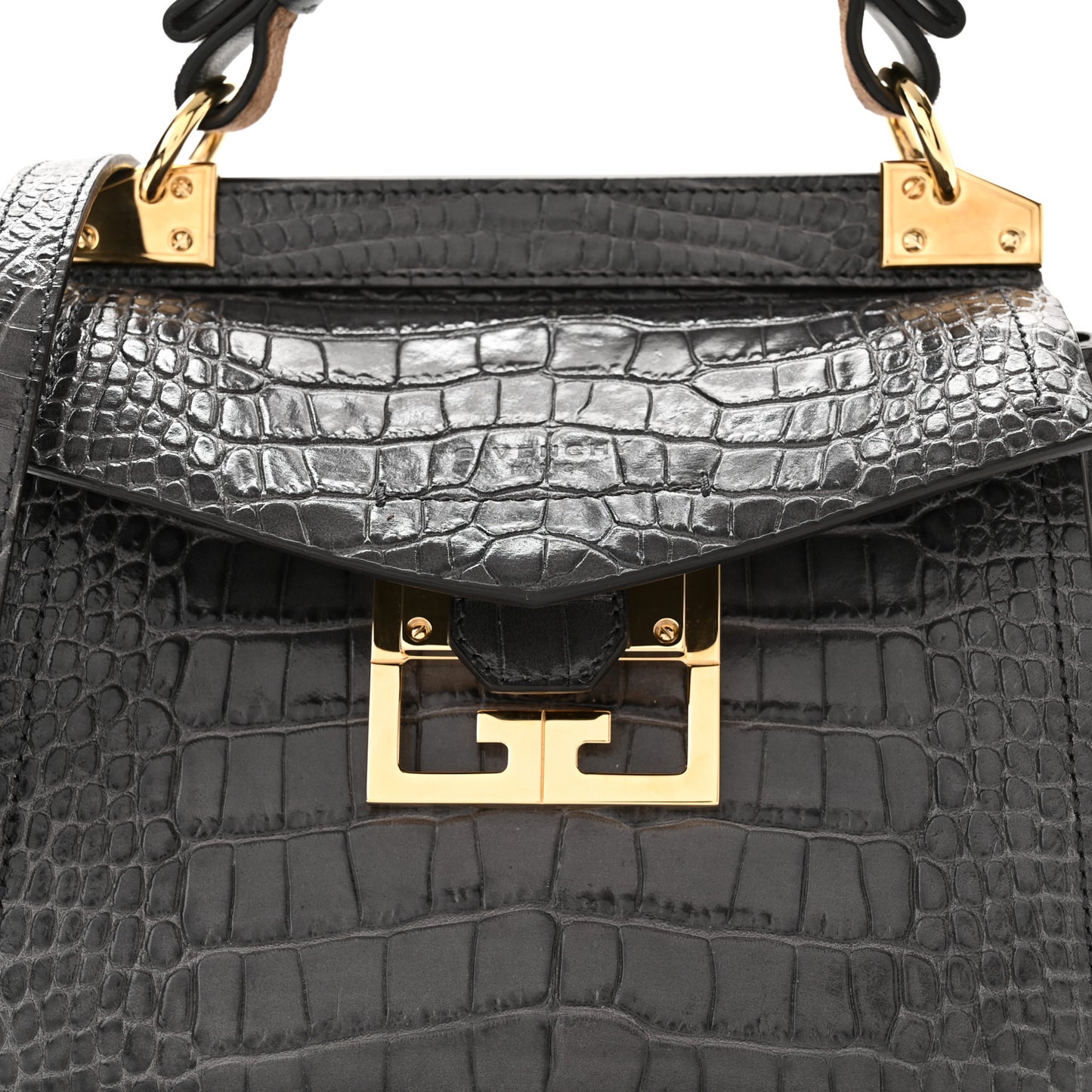 Calfskin Crocodile Embossed Mini Mystic Shoulder Bag Storm Grey