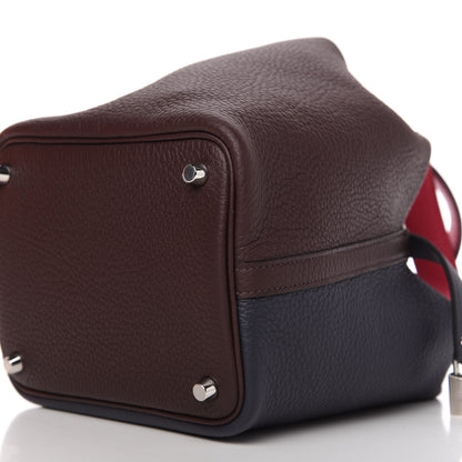 Hermes Taurillon Clemence Casaque Picotin Lock 18 PM Bleu Nuit Rouge Sellier Framboise 8 of 11