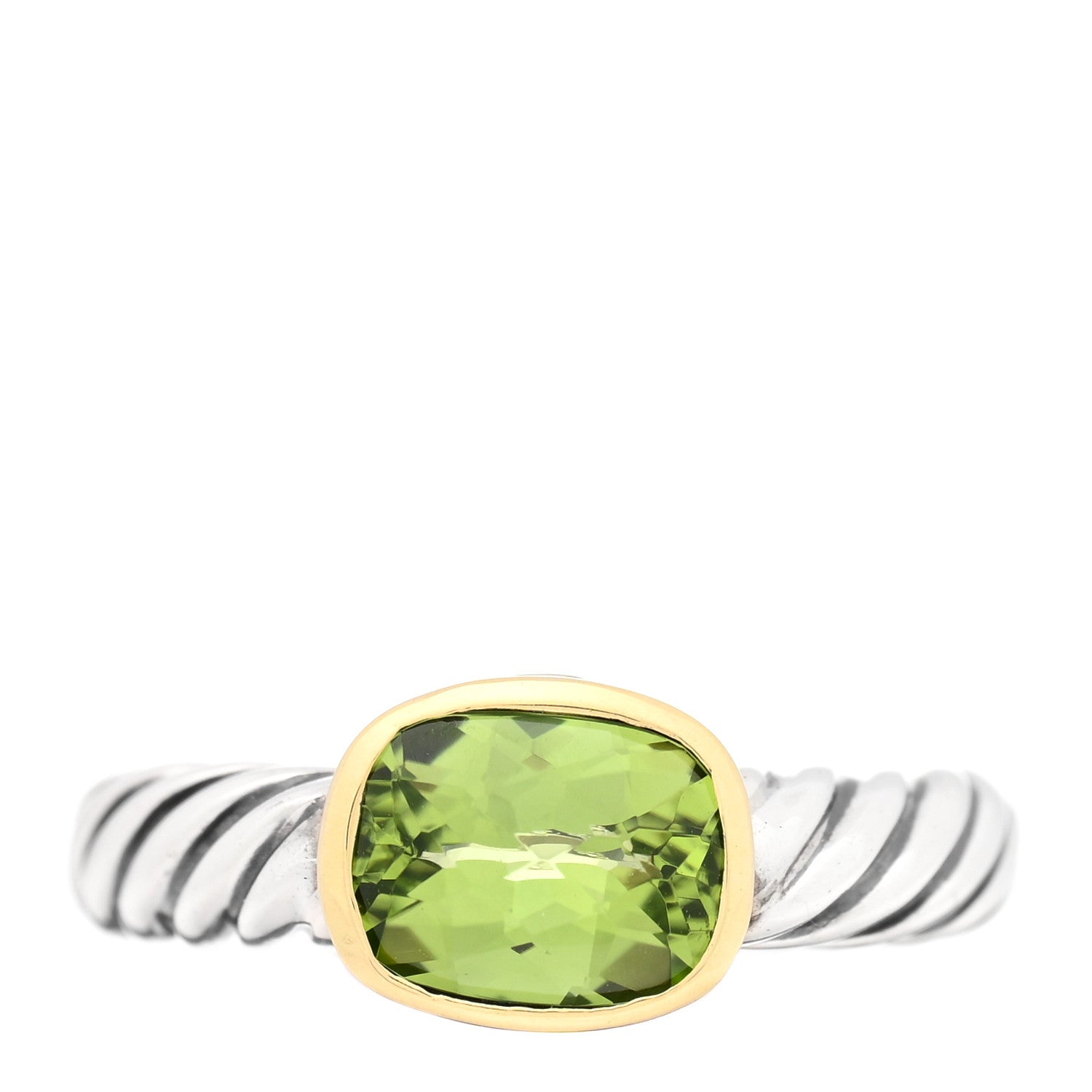 David Yurman Sterling Silver 18K Yellow Gold Peridot Noblesse Ring 51 5.75 1 of 4