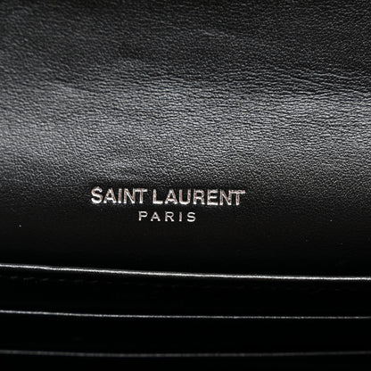 Saint Laurent Calfskin Crocodile Embossed Monogram Sunset Chain Wallet Black 5 of 9