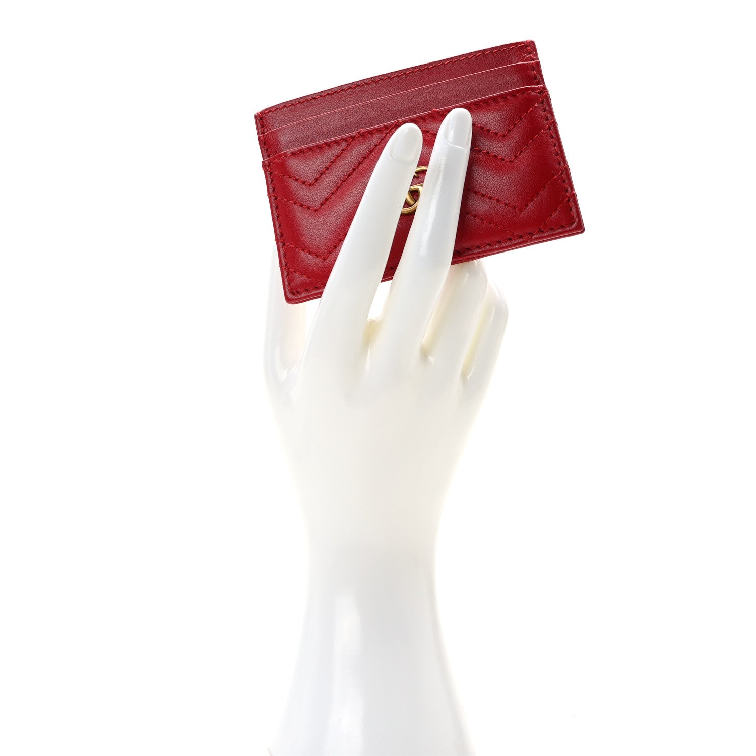 Gucci Calfskin Matelasse GG Marmont Card Holder Hibiscus Red 2 of 6