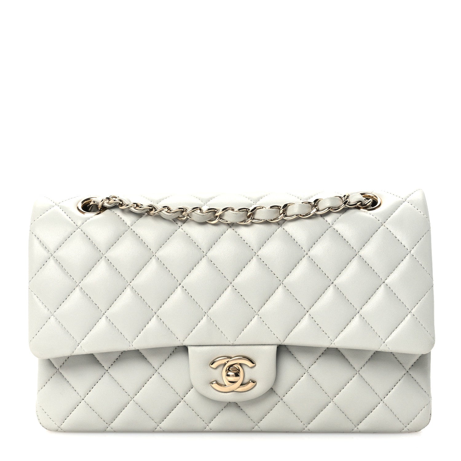 Chanel Lambskin Quilted Medium Double Flap Light Grey 1 of 12
