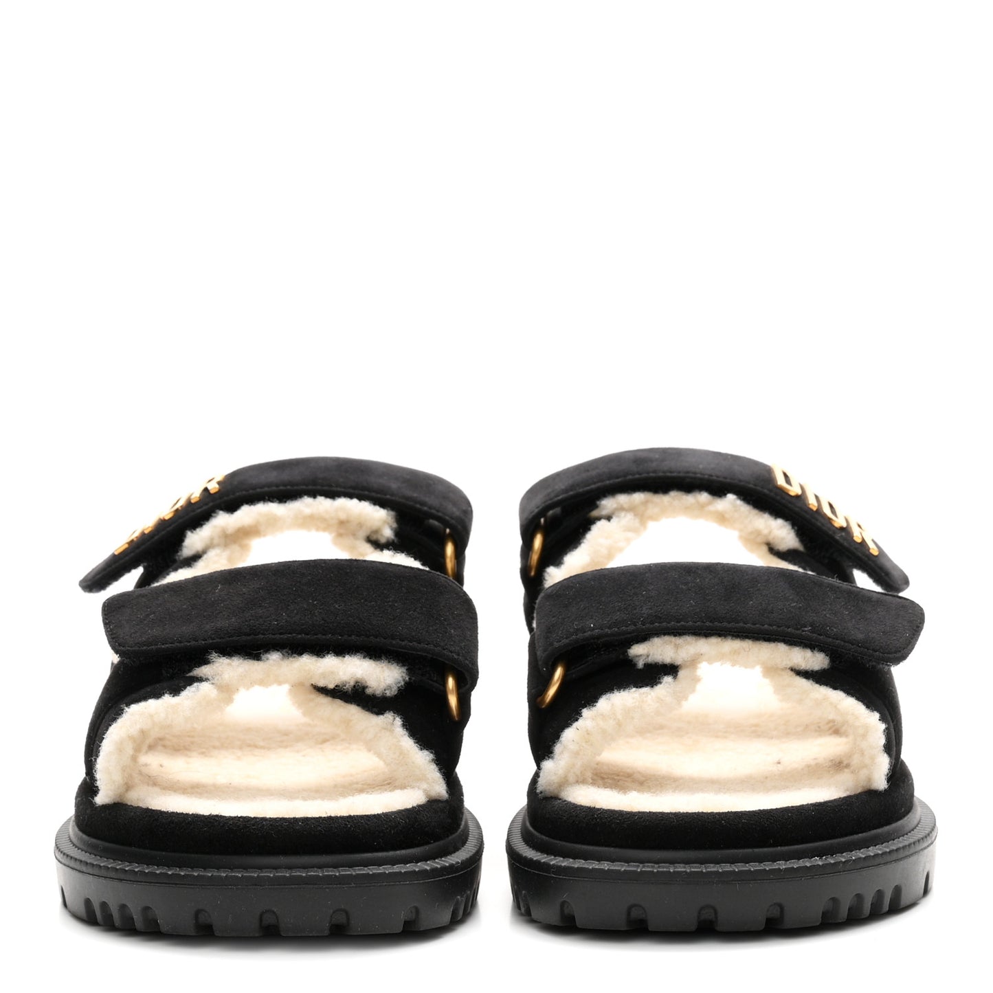 Suede Goatskin Shearling Effect Dioract 10mm Slide Sandals 35.5 Black