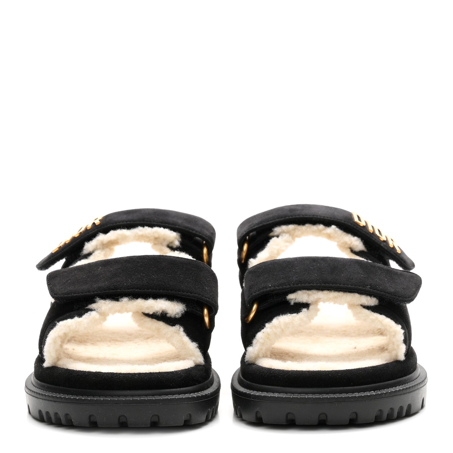Christian Dior Suede Goatskin Shearling Effect Dioract 10mm Slide Sandals 35.5 Black 3 of 10