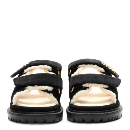 Christian Dior Suede Goatskin Shearling Effect Dioract 10mm Slide Sandals 35.5 Black 3 of 10