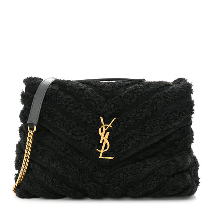 Saint Laurent Shearling Y Quilted Monogram Medium Loulou Chain Satchel Black 1 of 10