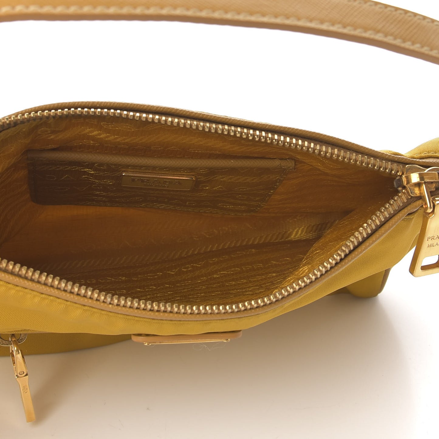 Tessuto Nylon Calfskin Shoulder Bag Senape