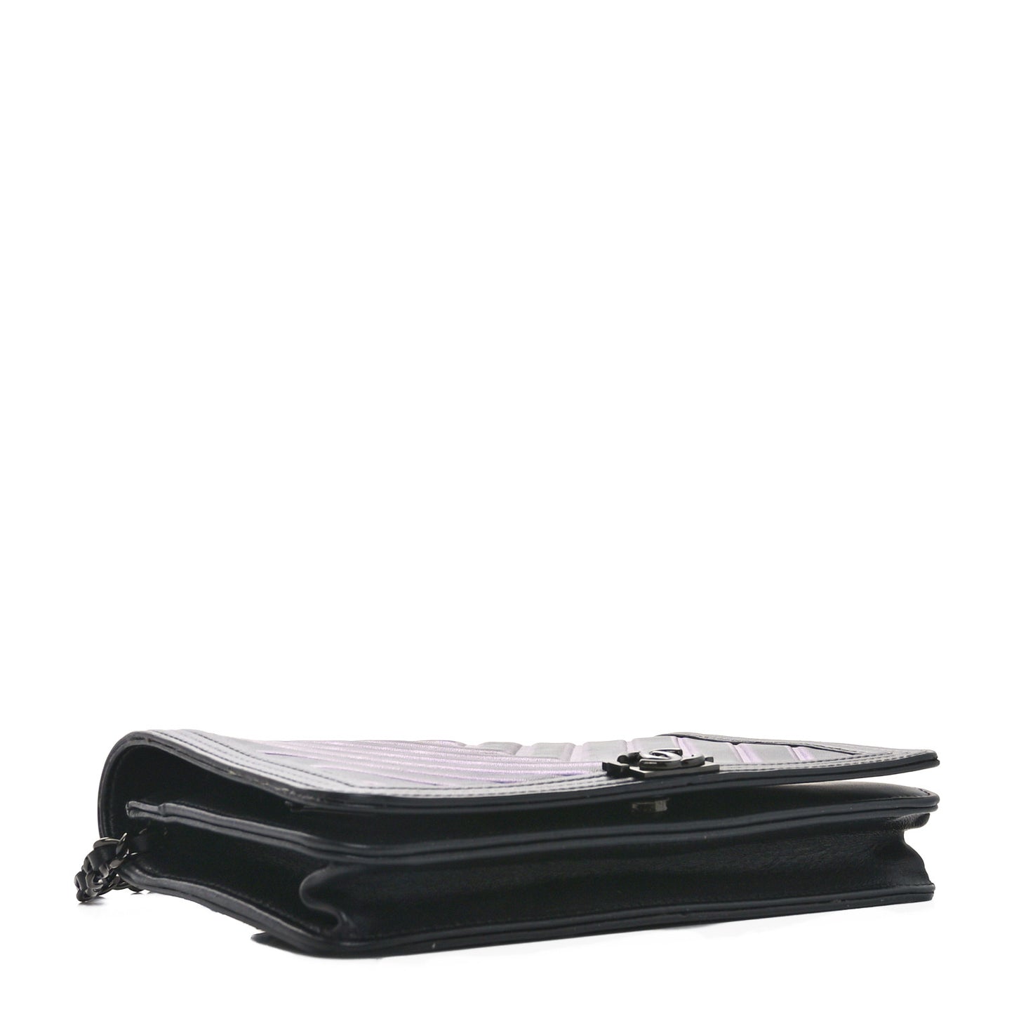 Calfskin Painted Chevron Embossed Boy Wallet On Chain WOC Black