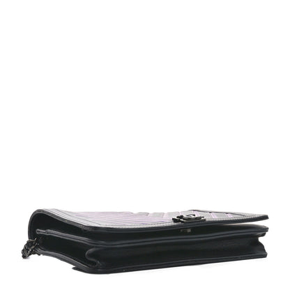 Chanel Calfskin Painted Chevron Embossed Boy Wallet On Chain WOC Black 4 of 11