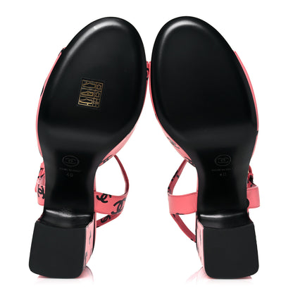 Chanel Printed Lambskin CC Sandals 40 Pink Black 5 of 11