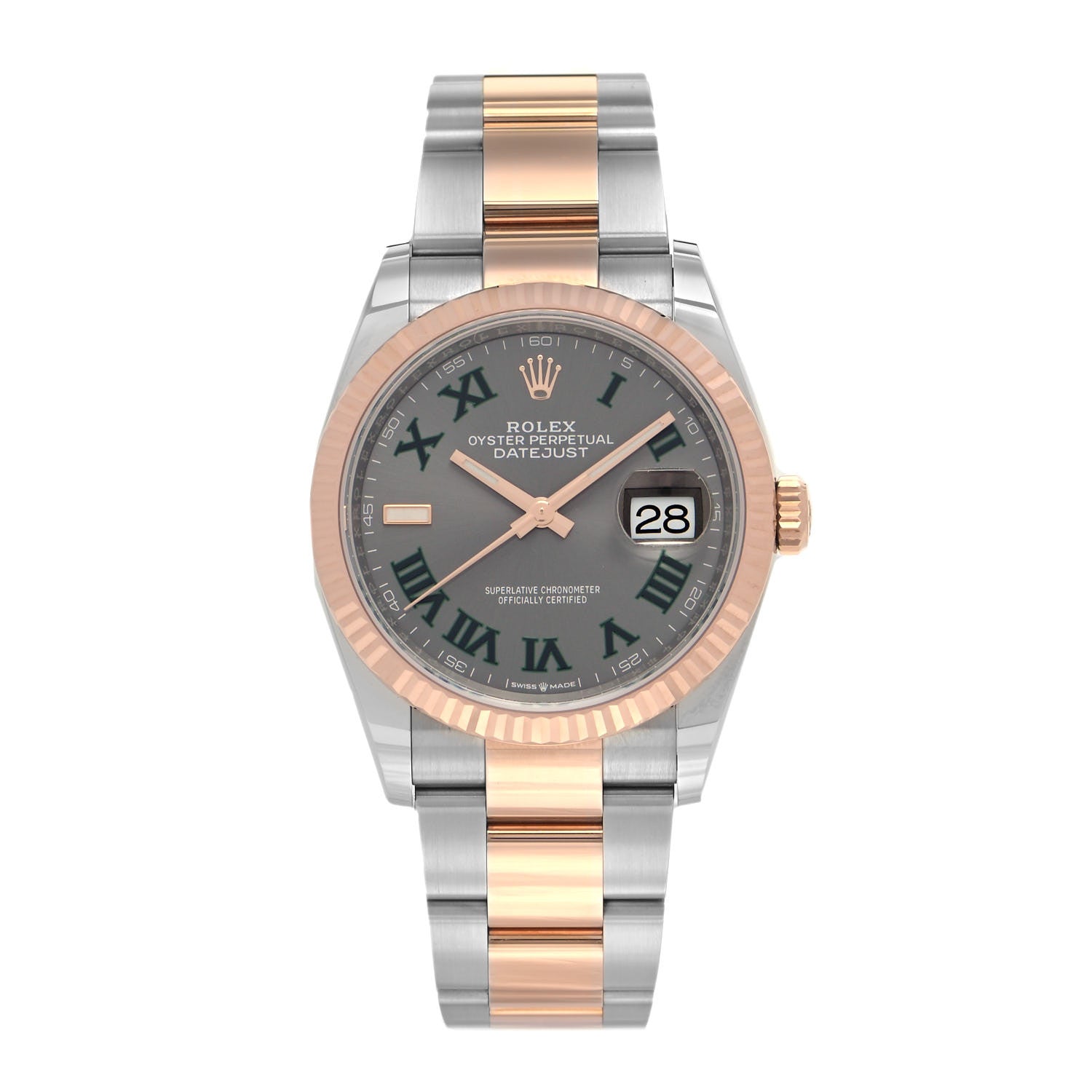 Rolex Stainless Steel 18K Everose Gold 36mm Oyster Perpetual Wimbledon Datejust Watch Slate 126231 1 of 5