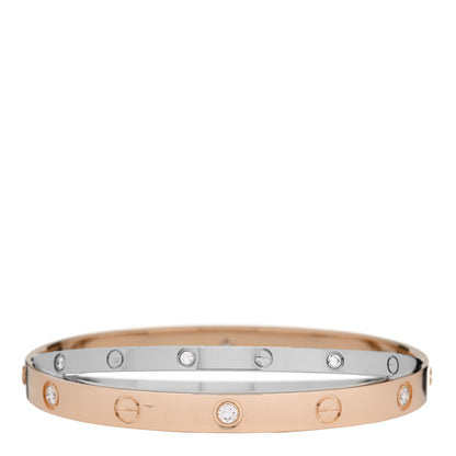 Cartier 18K Pink White Gold 12 Diamond Double LOVE Bracelet 17 3 of 8