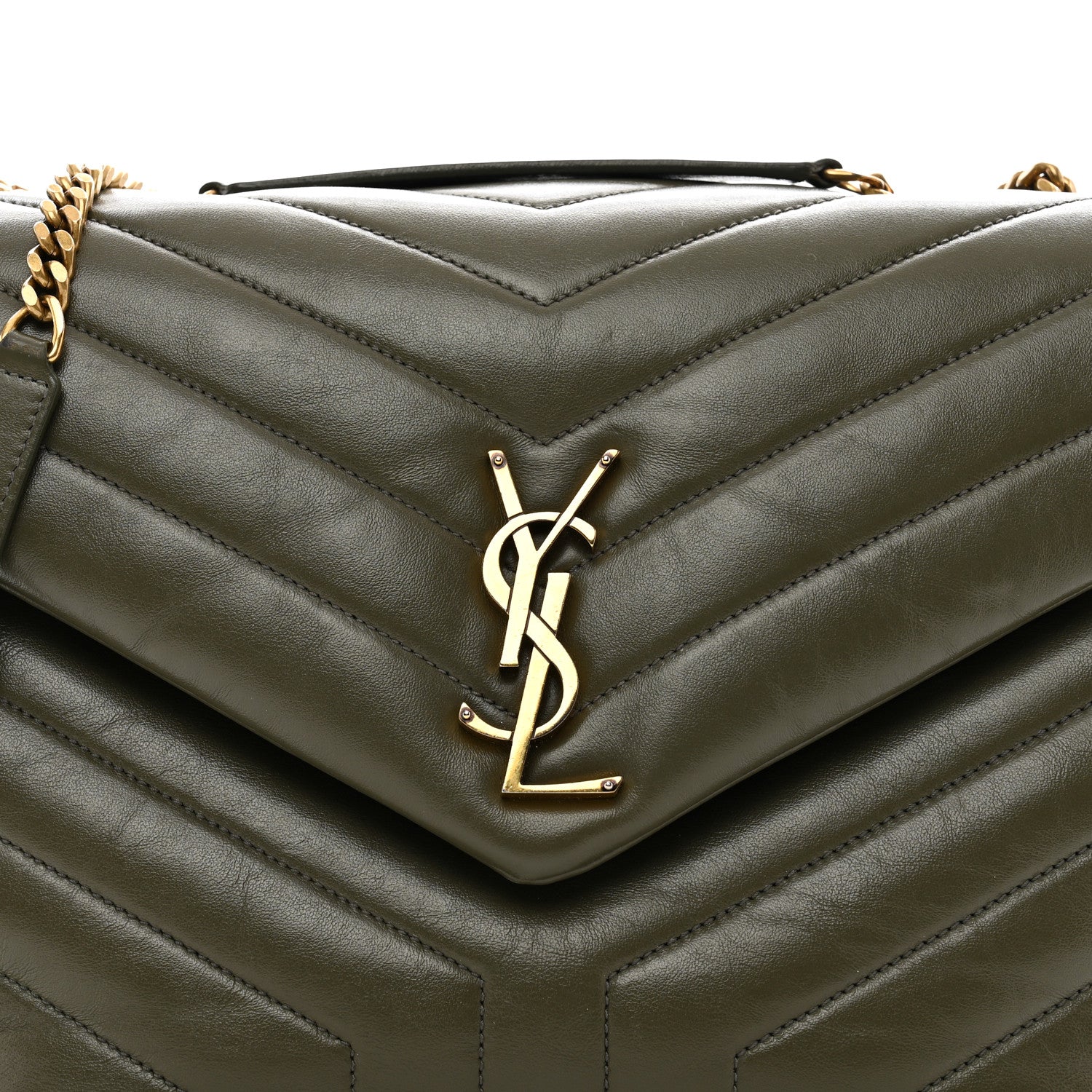 Saint Laurent Calfskin Y Quilted Monogram Medium Loulou Chain Satchel Military Olive 5 of 11