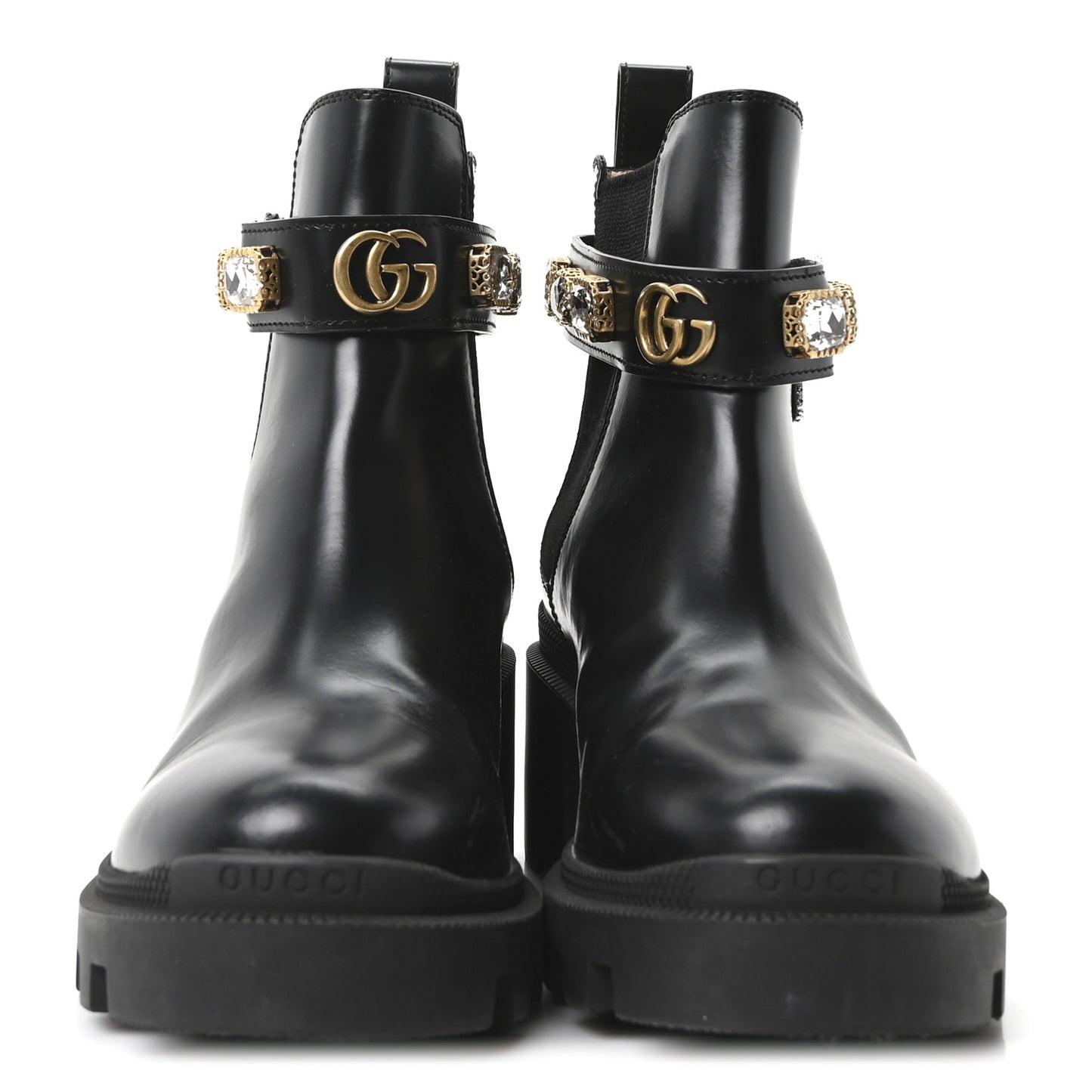 Calfskin Crystal GG Trip Chelsea Ankle Boots 35 Black
