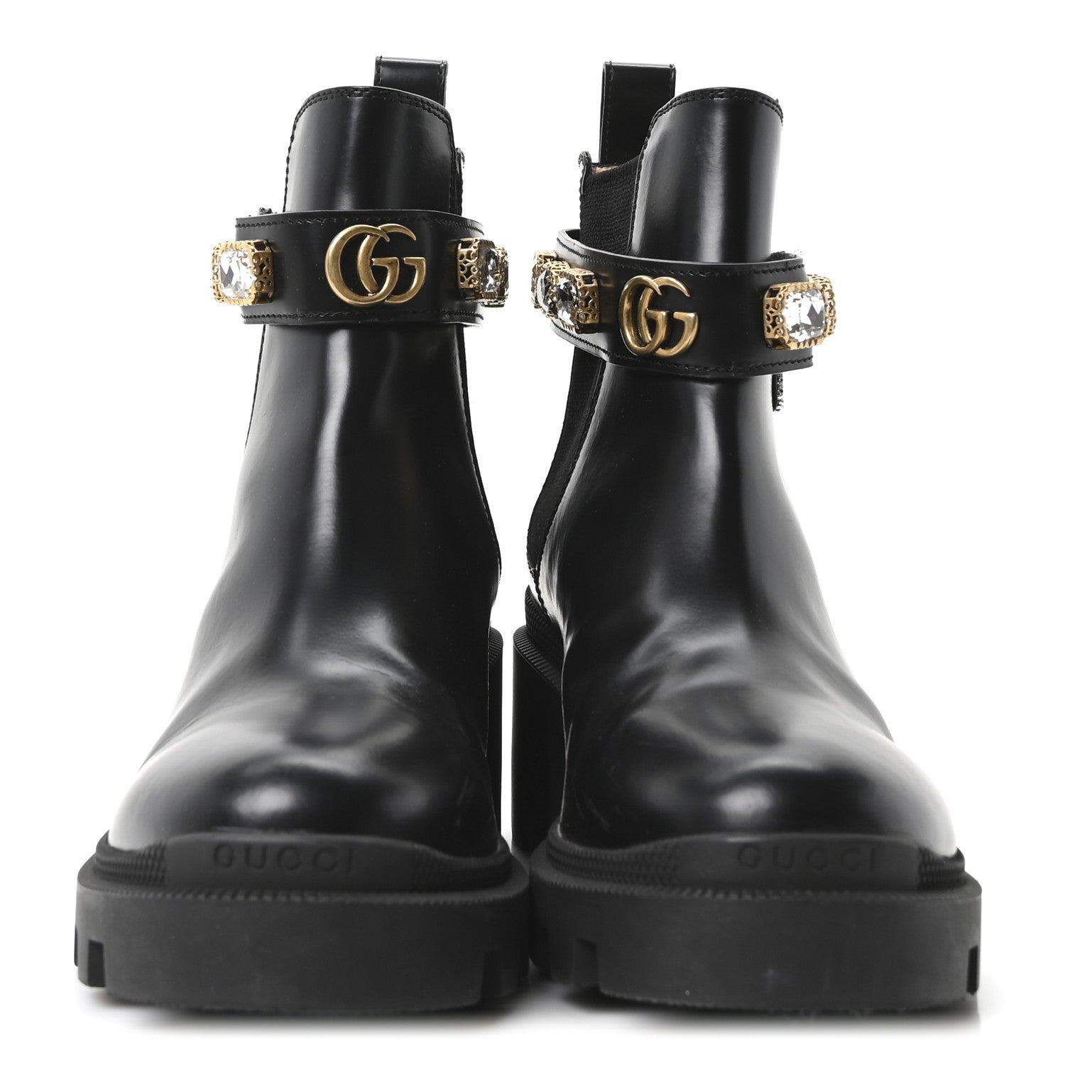 Gucci Calfskin Crystal GG Trip Chelsea Ankle Boots 35 Black 3 of 9
