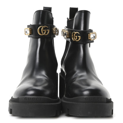 Gucci Calfskin Crystal GG Trip Chelsea Ankle Boots 35 Black 3 of 9