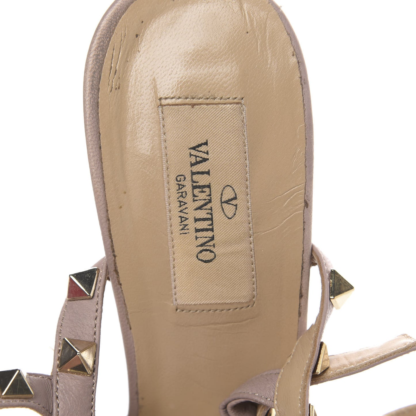 Patent Nappa Rockstud Ankle Strap 65mm Pumps 38 Poudre