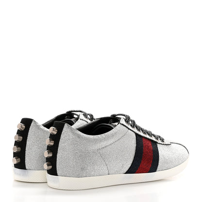 Gucci Glitter Fabric Studded Web Womens Sneakers 35.5 Silver 4 of 13