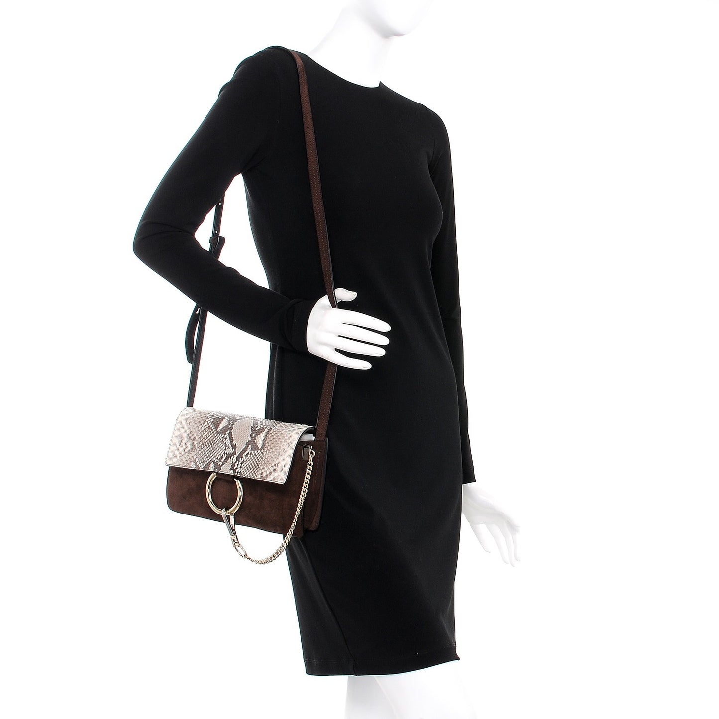 Suede Python Calfskin Small Faye Shoulder Bag Moka