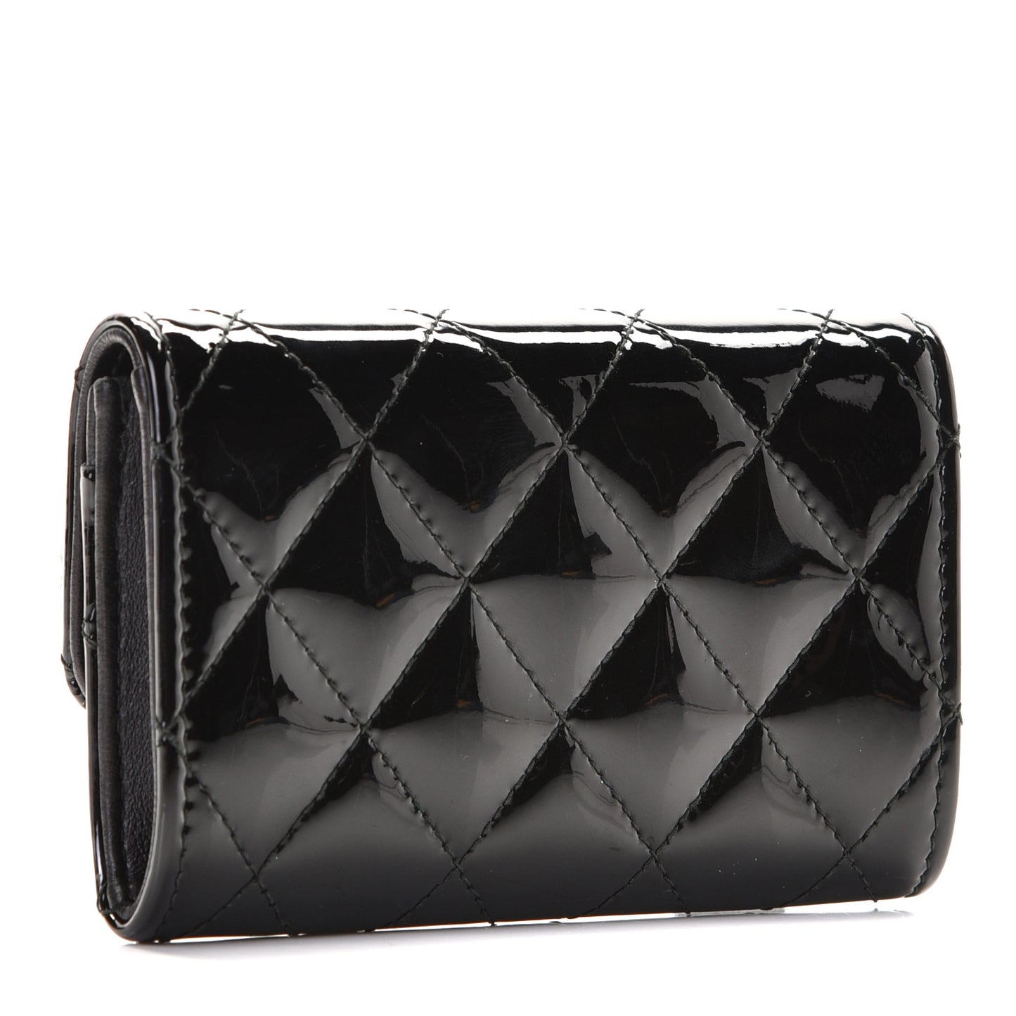 Patent Quilted Flap Card Holder Black
