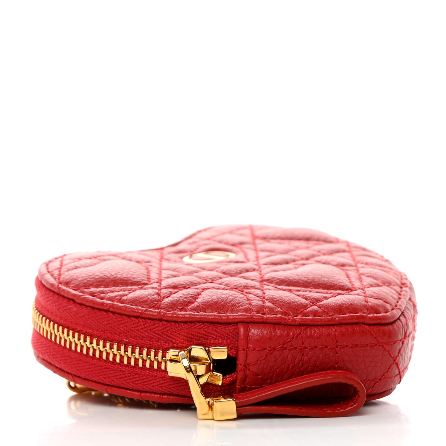 Calfskin Cannage Dioramour Caro Heart Pouch With Chain Bright Red