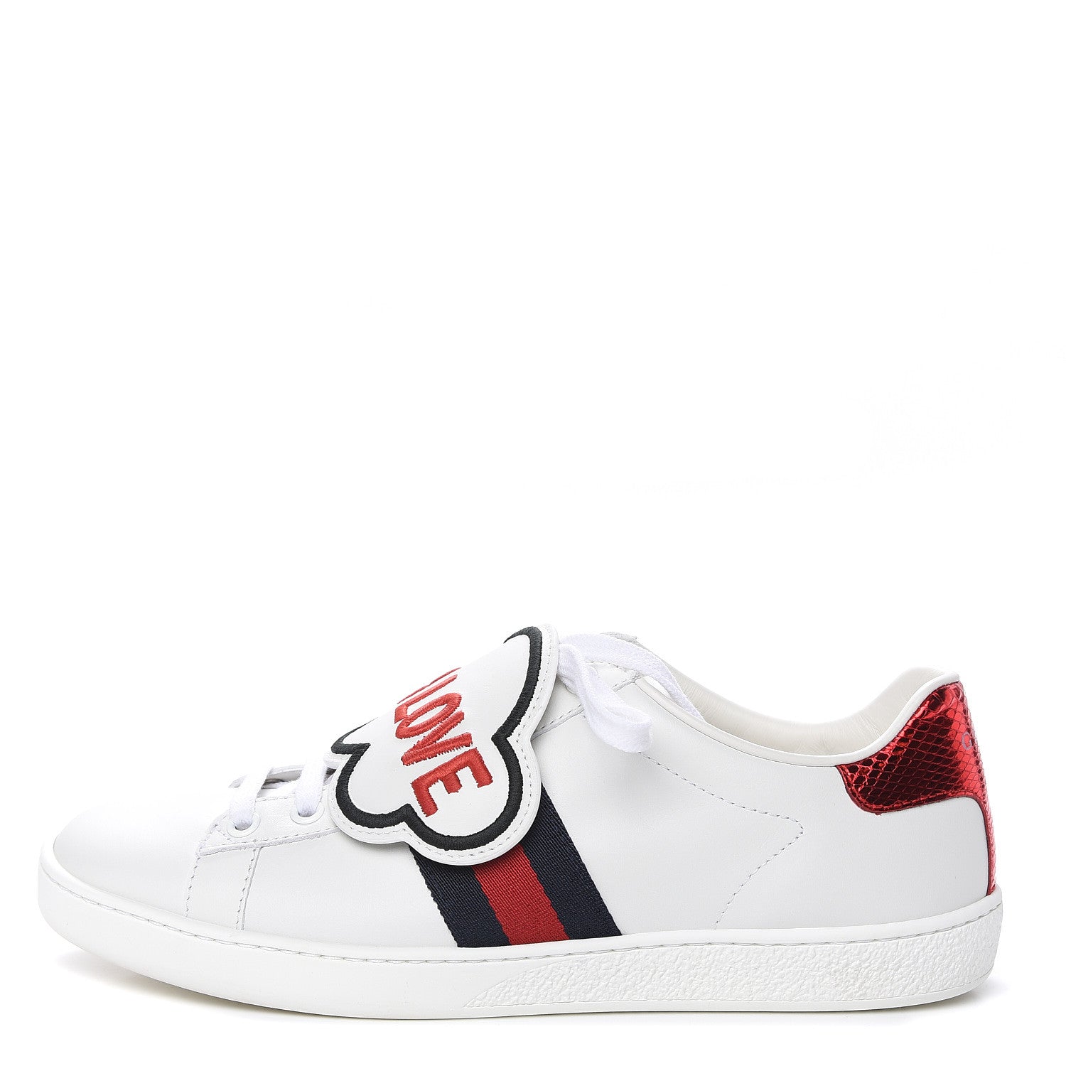 Gucci Calfskin Ayers Blind For Love Embroidered Womens Ace Sneakers 37.5 White 1 of 13