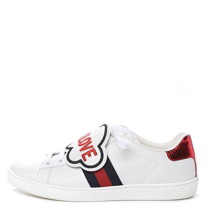 Gucci Calfskin Ayers Blind For Love Embroidered Womens Ace Sneakers 37.5 White 1 of 13