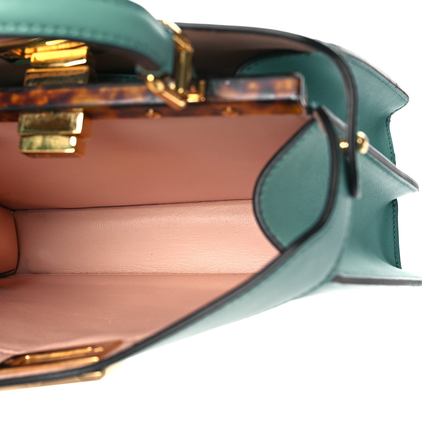 Vitello Seta Shiny Nappa Plexiglass Small Peekaboo I SEE U Satchel Menta Light Rose