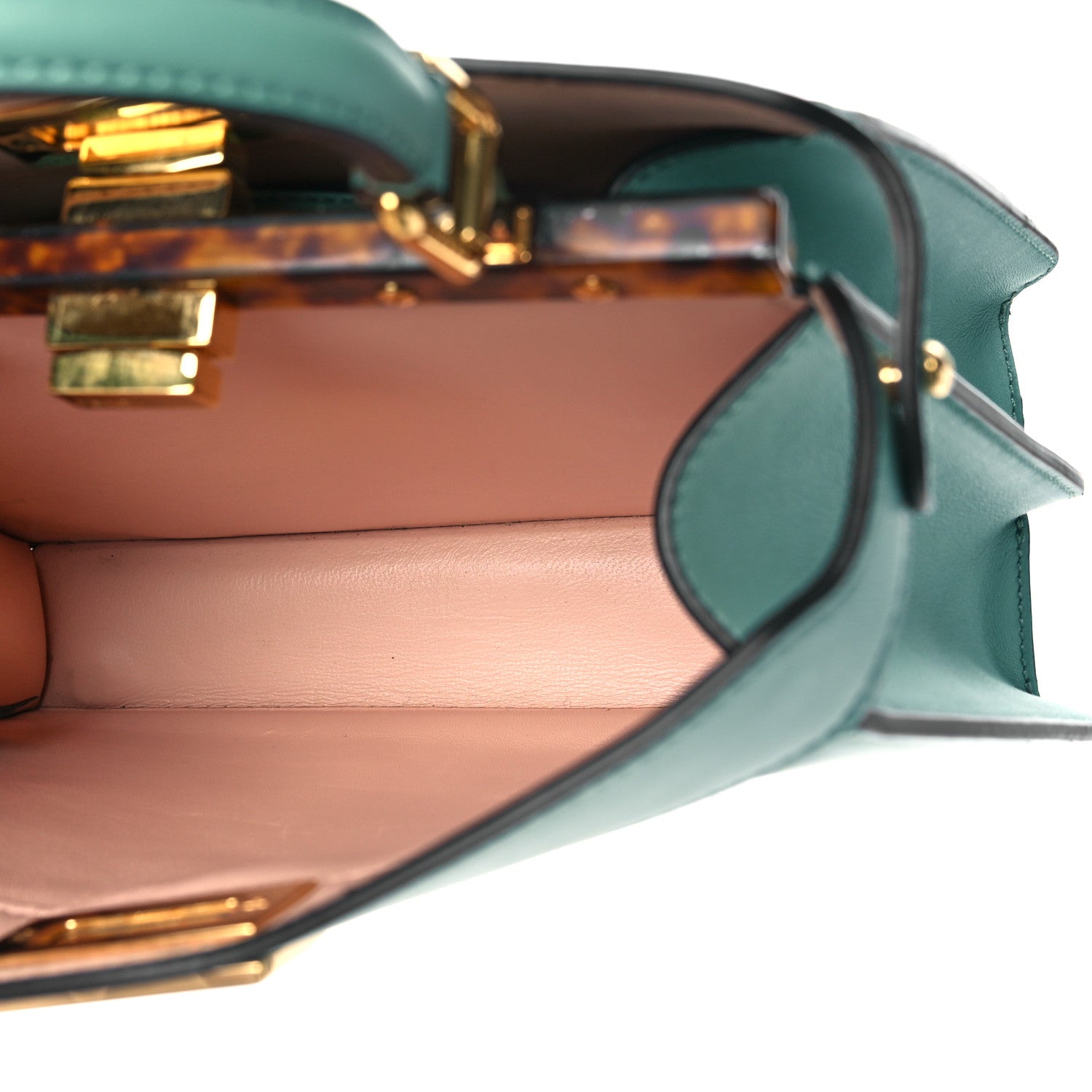 Fendi Vitello Seta Shiny Nappa Plexiglass Small Peekaboo I SEE U Satchel Menta Light Rose 4 of 17