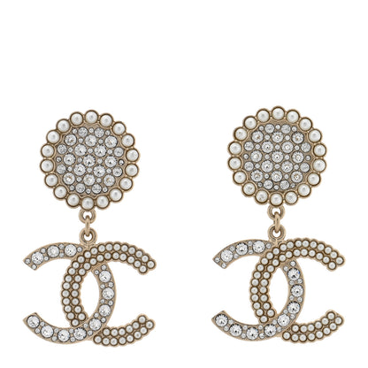 Chanel Crystal Pearl CC Drop Round Earrings Gold 1 of 4
