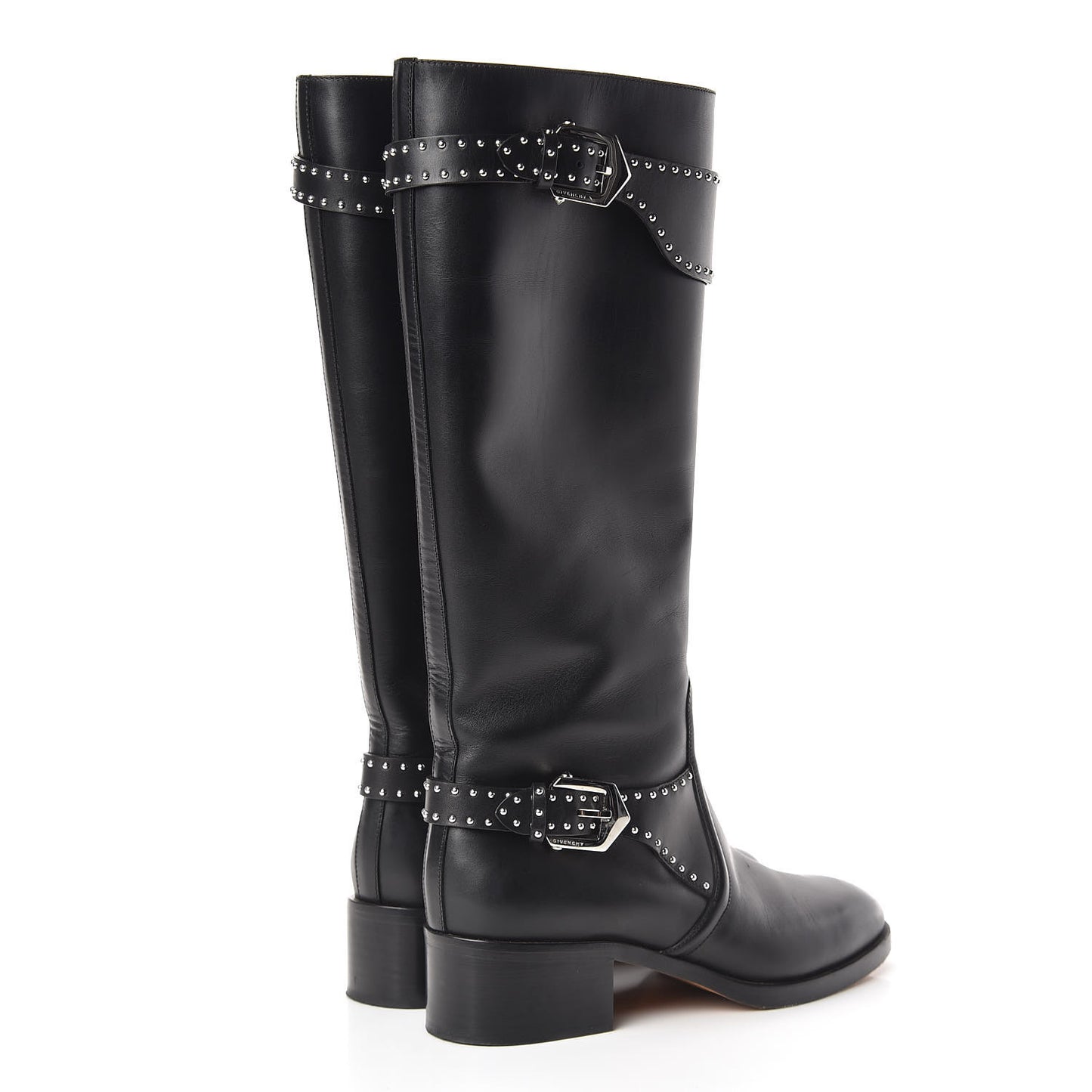 Calfskin Studded Riding Boots 39 Black