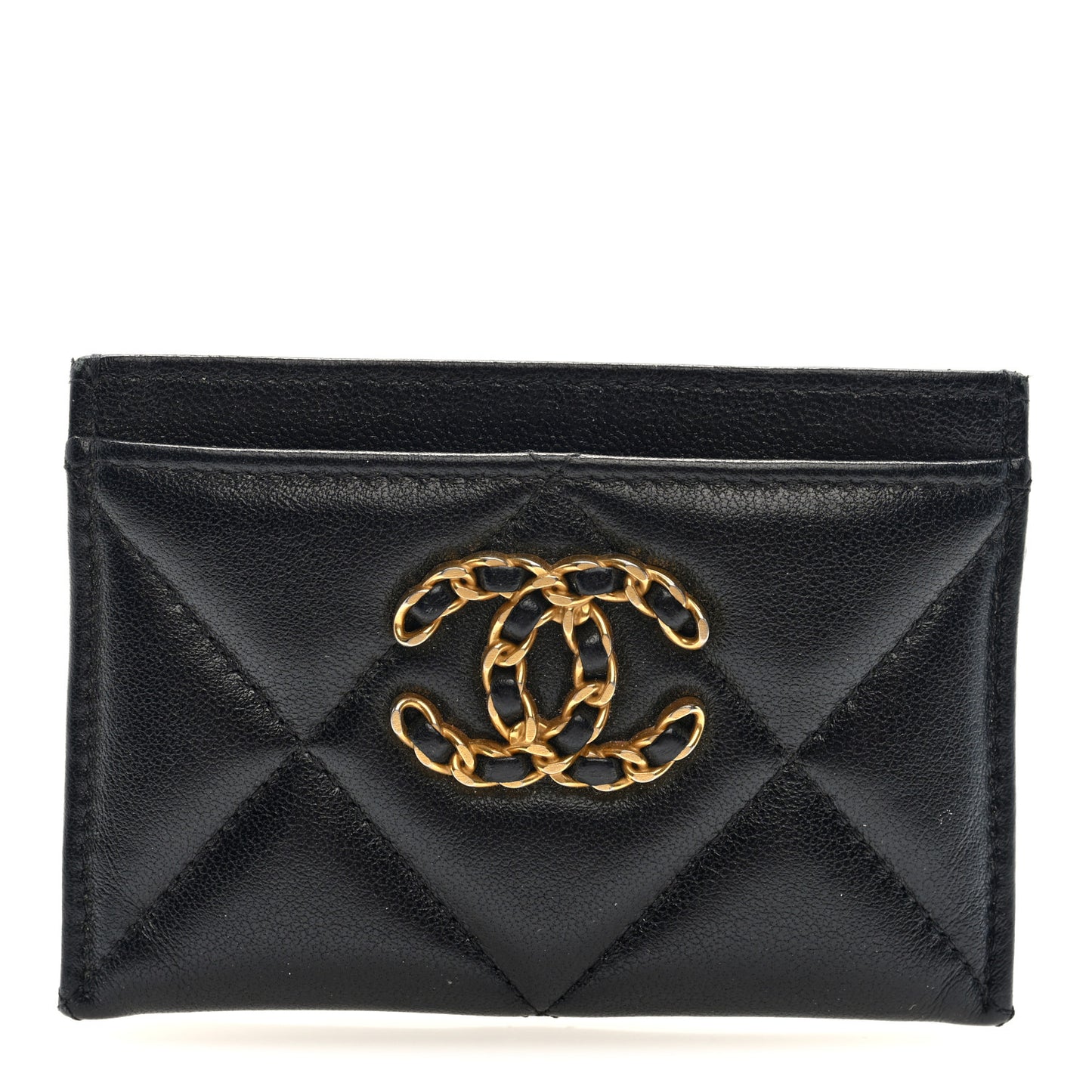 Lambskin Quilted Chanel 19 Card Holder Black