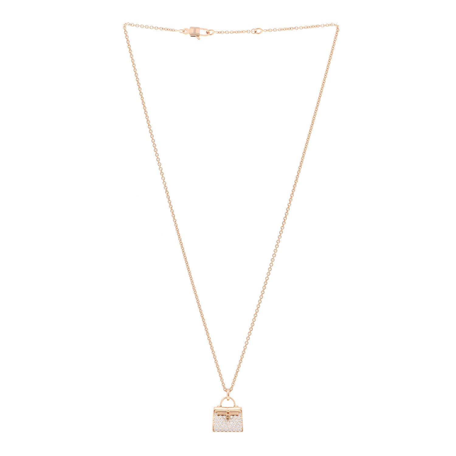 Hermes 18K Rose Gold Diamond Kelly Amulettes Pendant Necklace 3 of 5