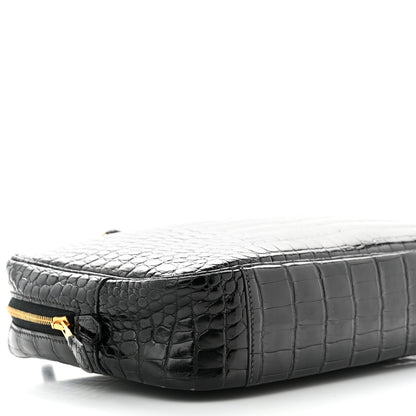 Hermes Shiny Porosus Crocodile Plume Elan 28 Black 8 of 9
