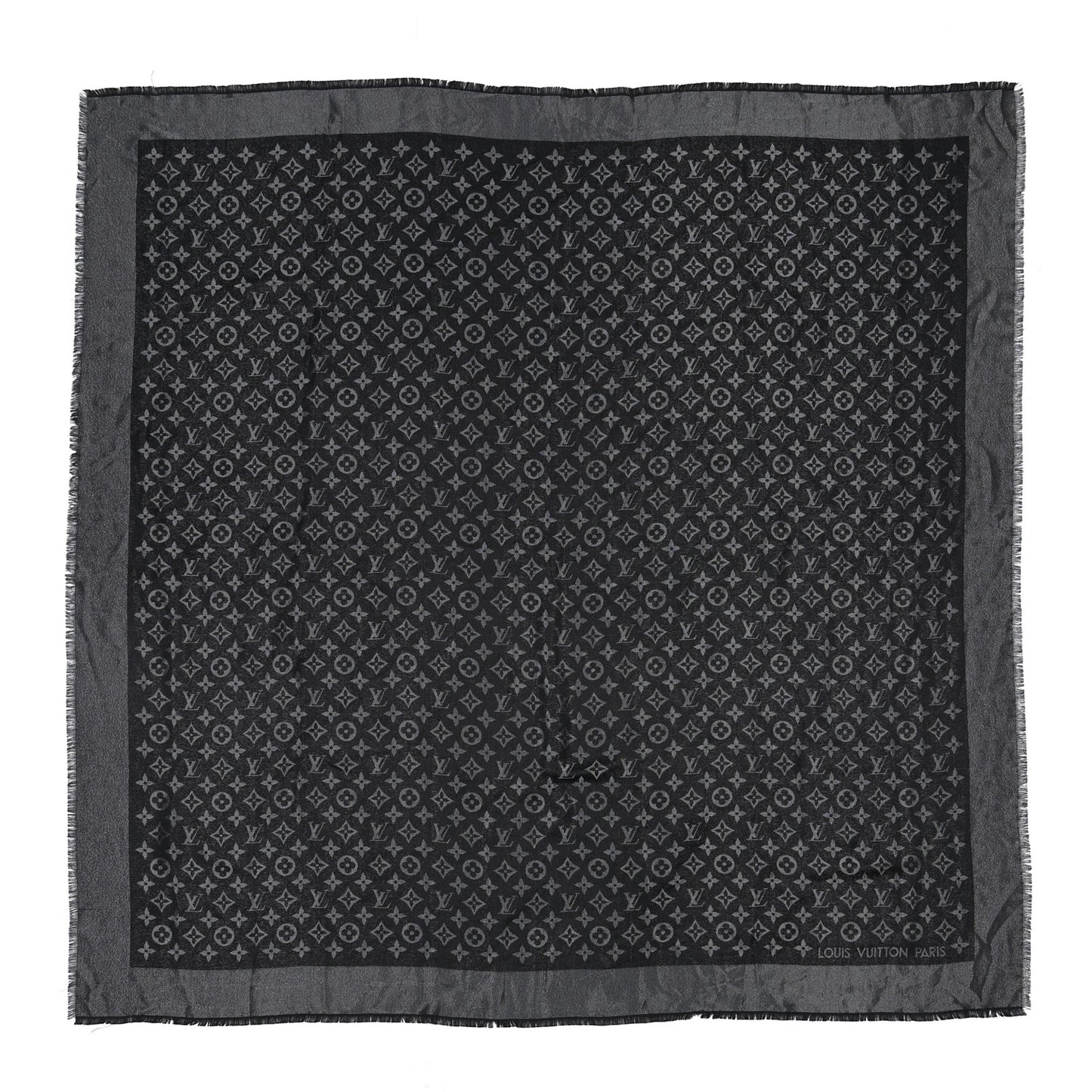 Silk Wool Monogram Denim Shawl Black