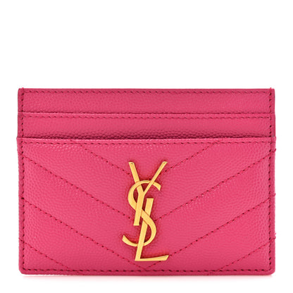Saint Laurent Grain De Poudre Matelasse Chevron Monogram Credit Card Case Fresh Fuxia 1 of 8