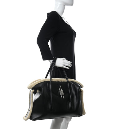 Givenchy Shearling Calfskin Medium Soft Lock Antigona Shoulder Bag Black Natural 2 of 9