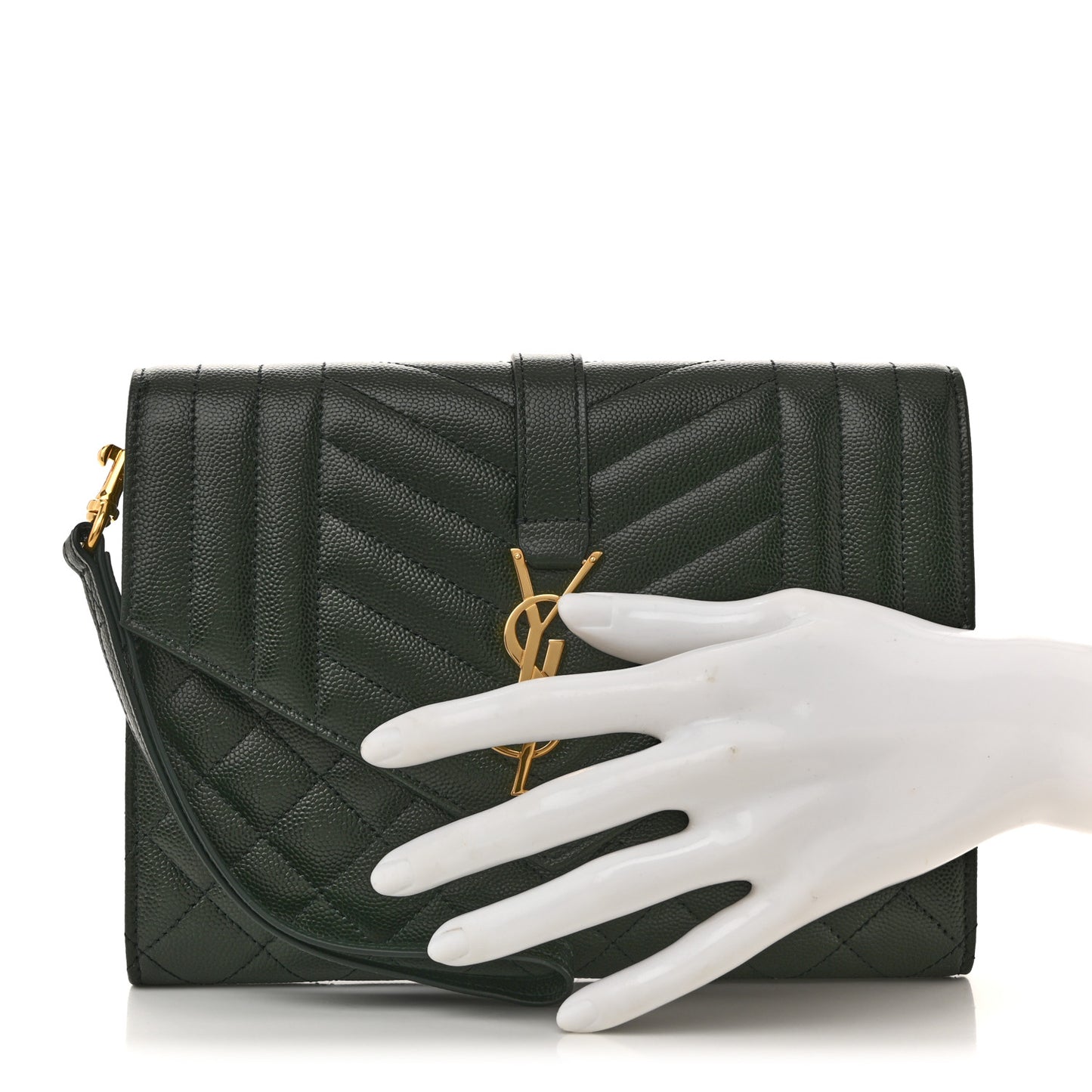 Grain De Poudre Textured Mixed Matelasse Triquilt Monogram Clutch Vert Fonce