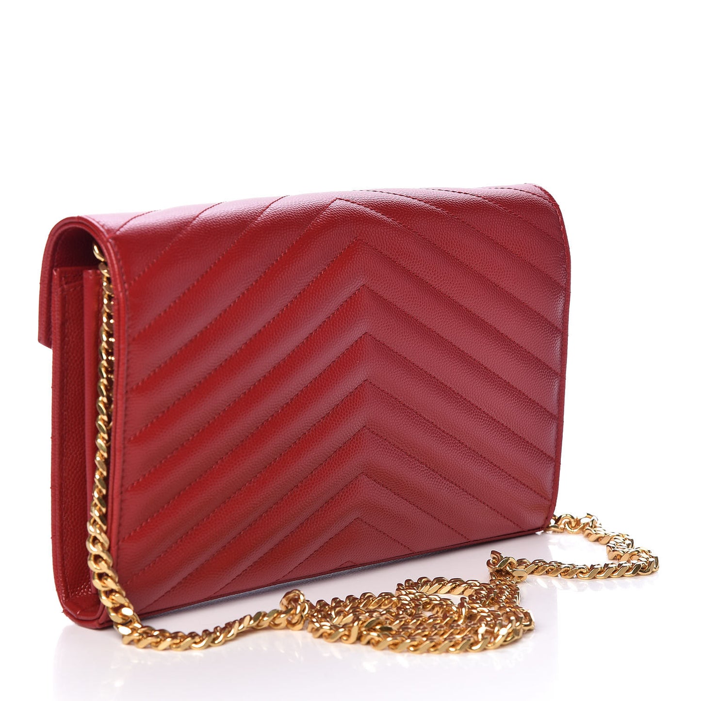 Grain De Poudre Matelasse Chevron Monogram Chain Wallet Red