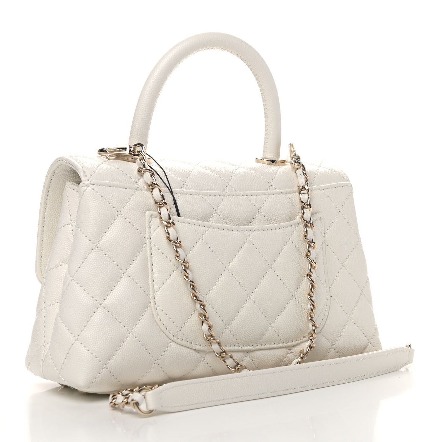 Caviar Quilted Mini Coco Handle Flap White