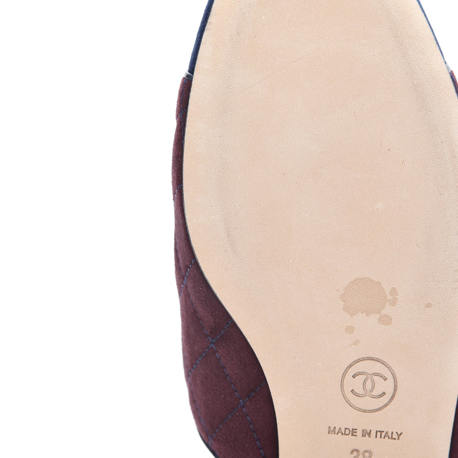 Chanel Suede Quilted Mules 38 Burgundy Navy 9 of 12