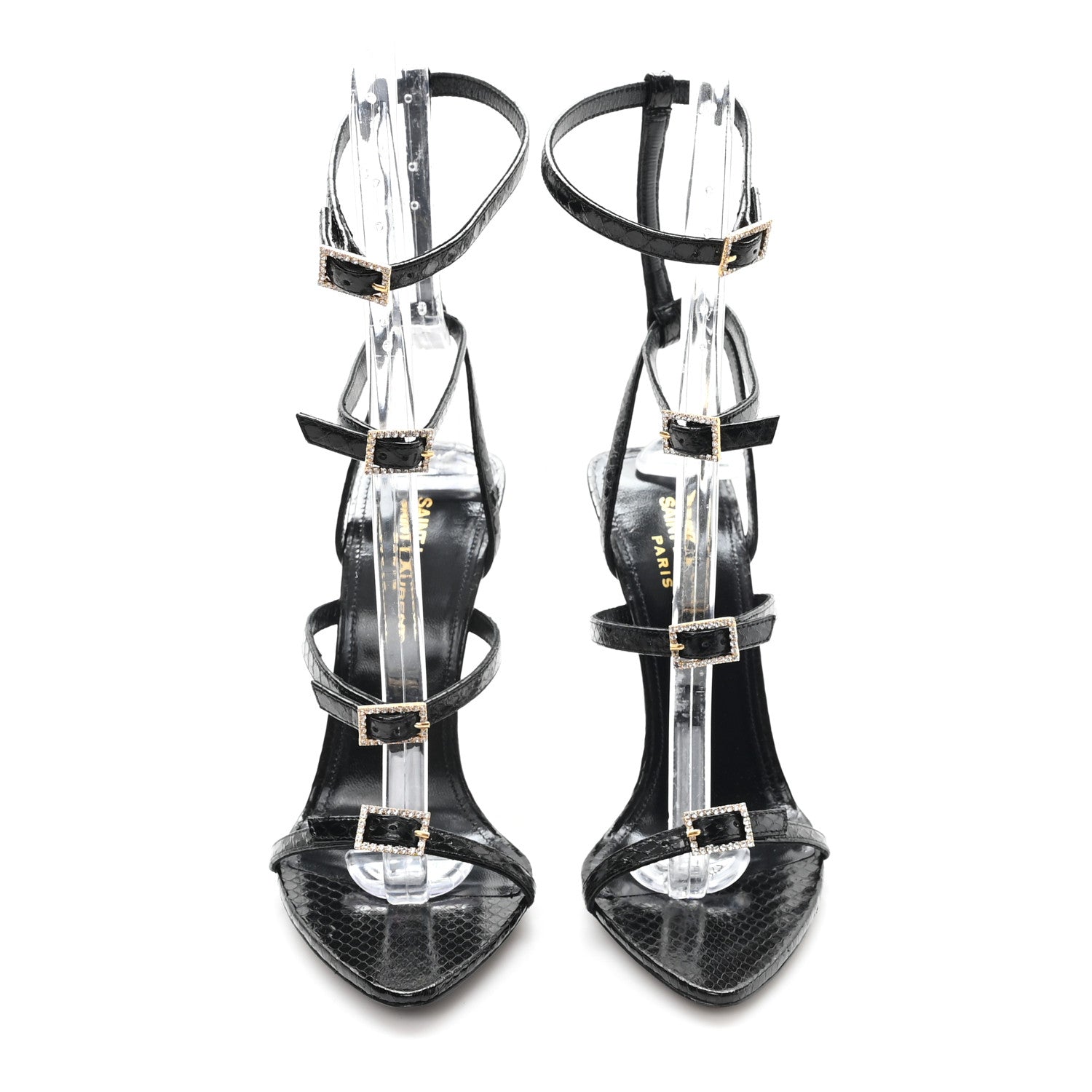 Saint Laurent Ayers Snakeskin Embossed Giqua 115 Sandals 37 Black 3 of 9