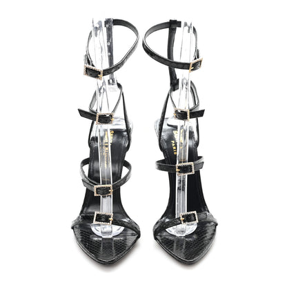 Saint Laurent Ayers Snakeskin Embossed Giqua 115 Sandals 37 Black 3 of 9