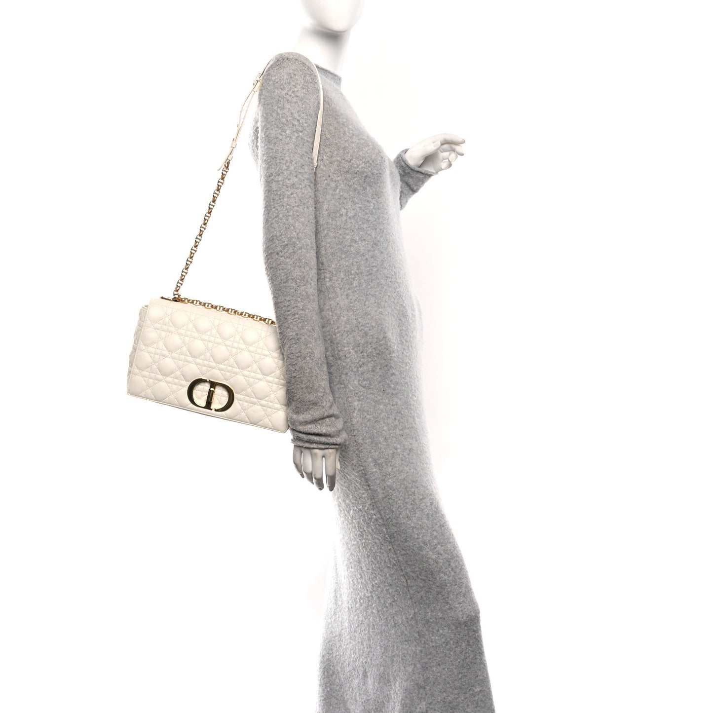 Grained Calfskin Cannage Large Caro Bag Ivory